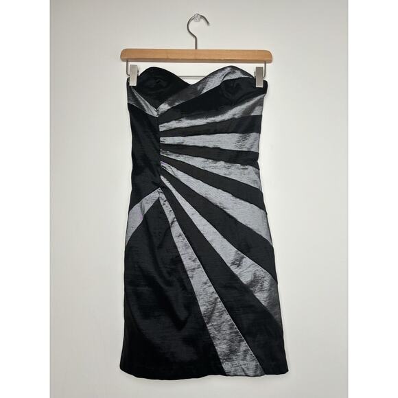Vintage Cache Women's Mini Cocktail Dress Silver Black Sweetheart Strapless Sz 4 - Picture 1 of 11